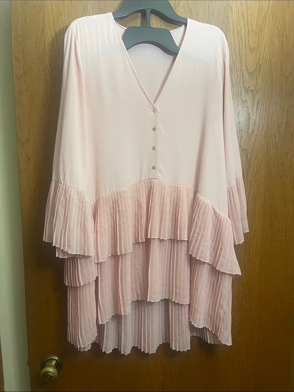 Zara Light Pink Tiered Pleated Mini Dress